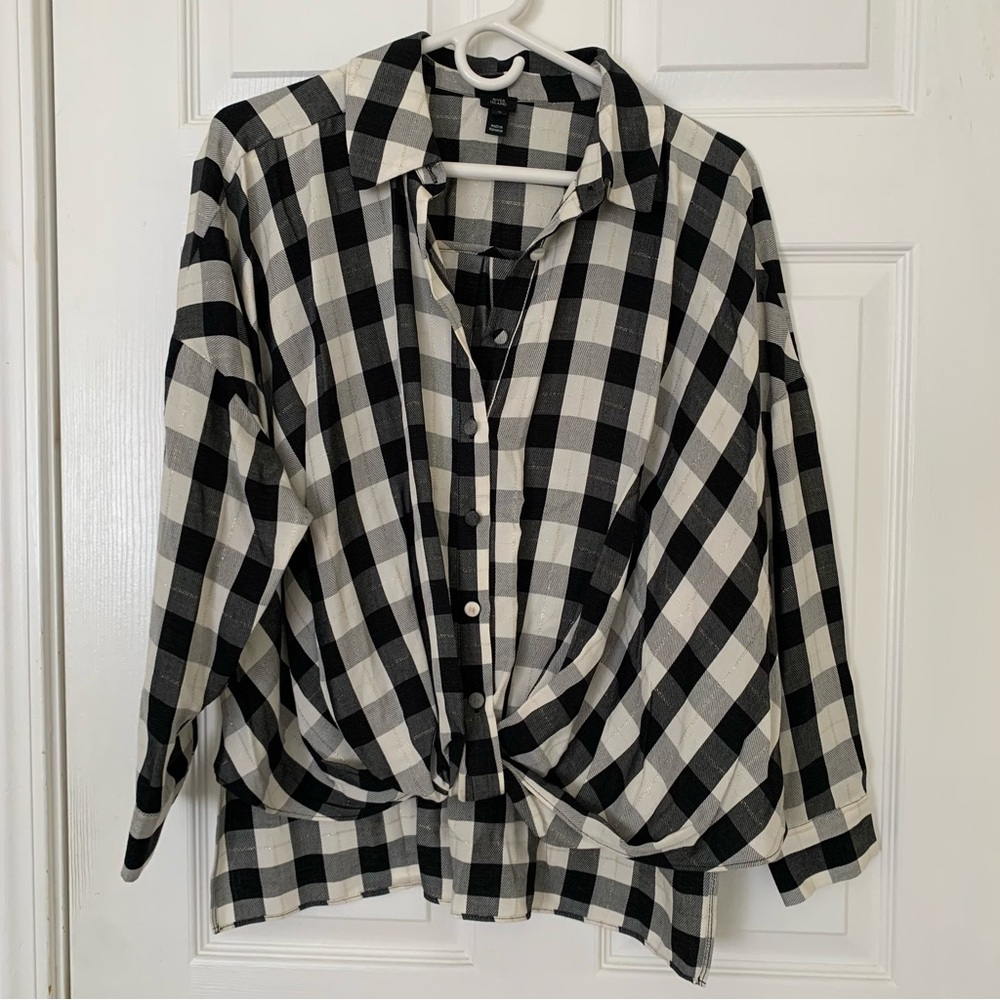 River Island Black White Checkered Top 12